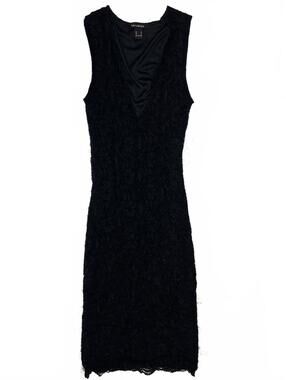 Revamped Black Lace Deep V Neck Sleeveless Bodycon Mini Dress Sz XS Goth Evening